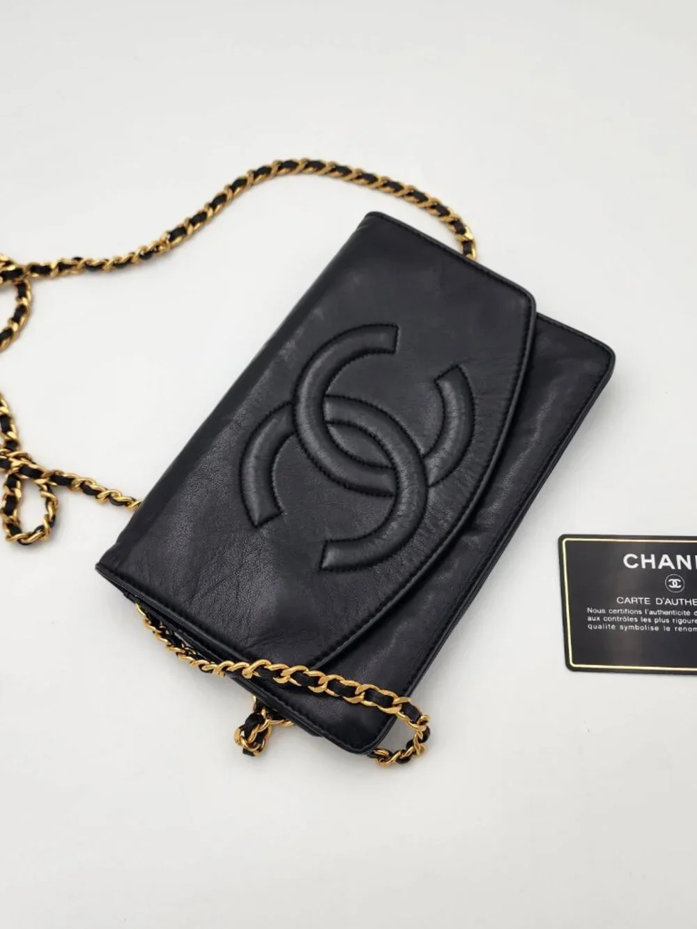 Chanel Vintage Series 3 WOC Leather Black Chain Link Shoulder Bag